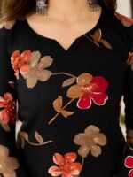 Buy Black Kurti With Pant Dupatta | Silk Blend Embroidered Set – My Fashion - Image 3
