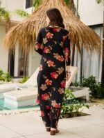 Buy Black Kurti With Pant Dupatta | Silk Blend Embroidered Set – My Fashion - Image 4
