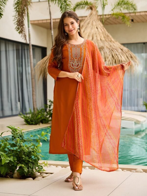 Orange Kurti with Pant Dupatta Orange Kurti with Pant Dupatta