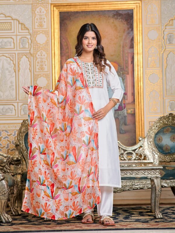 Chanderi Kurta With Pant Dupatta Set