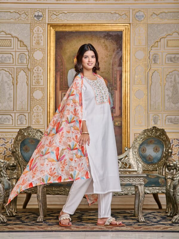 New Women Chanderi Kurta With Pant Dupatta Set | My Fashion - Image 7