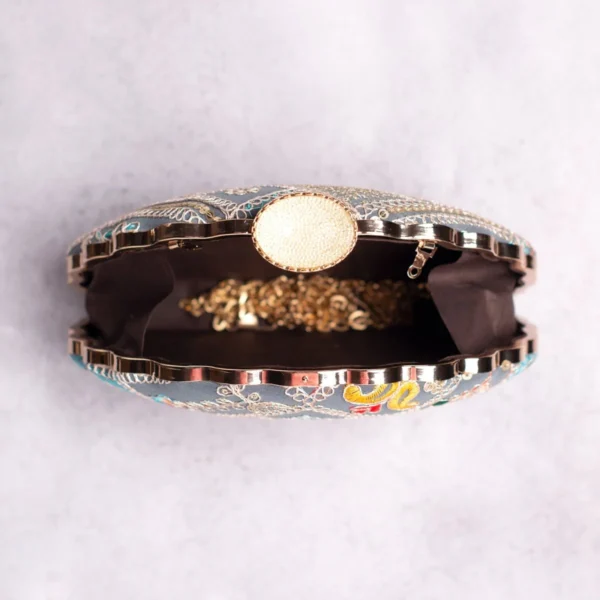 Designer D-Shape Ethnic Clutch. . Buy Designer D-Shape Ethnic Clutch (9×6 inches)– Big Size Embroidered Handbag Online. Perfect for weddings, parties & gifting| My Fashion - Image 3