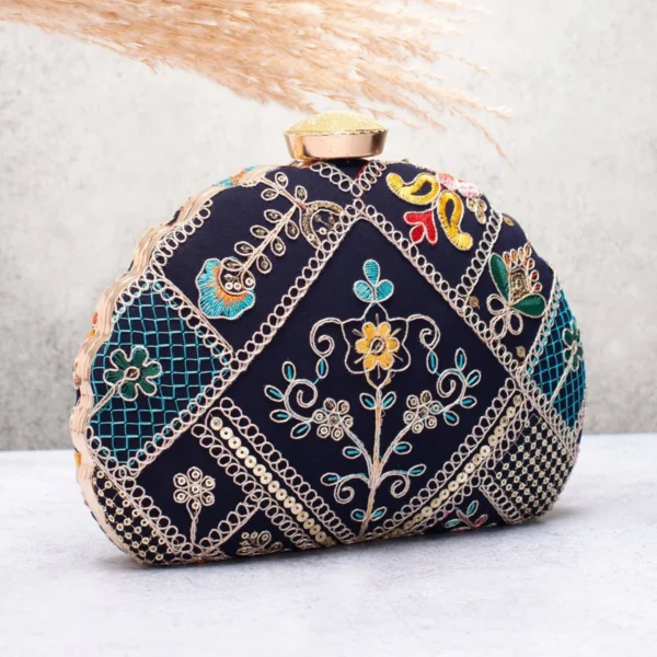 Designer D-Shape Ethnic Clutch27 Buy Designer D-Shape Ethnic Clutch (9×6 inches)– Big Size Embroidered Handbag Online. Perfect for weddings, parties & gifting| My Fashion - Image 2