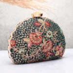 Buy Designer D-Shape Ethnic Clutch (9×6 inches)– Big Size Embroidered Handbag Online. Perfect for weddings, parties & gifting| My Fashion - Image 2