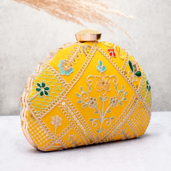 Designer D-Shape Ethnic Clutch38 Buy Designer D-Shape Ethnic Clutch (9×6 inches)– Big Size Embroidered Handbag Online. Perfect for weddings, parties & gifting| My Fashion - Image 2