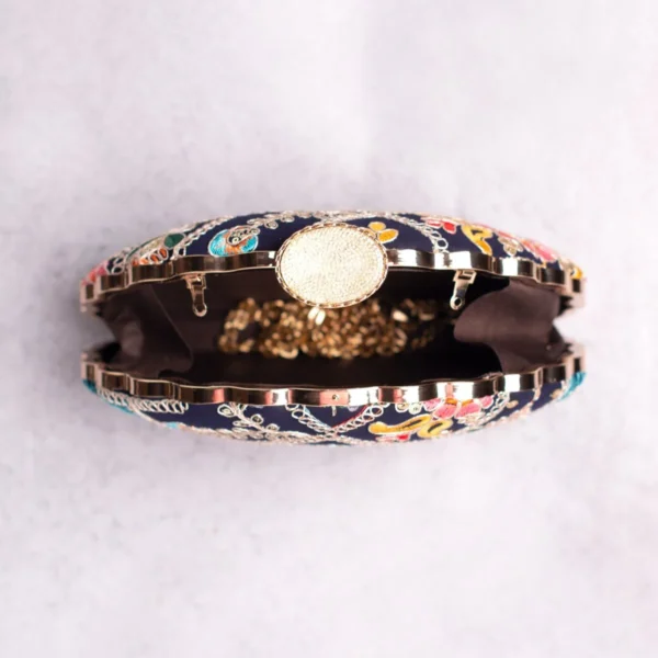 Designer D-Shape Ethnic Clutch44 Buy Designer D-Shape Ethnic Clutch (9×6 inches)– Big Size Embroidered Handbag Online. Perfect for weddings, parties & gifting| My Fashion - Image 3
