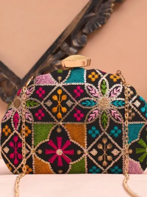 Designer D-Shape Ethnic Clutch