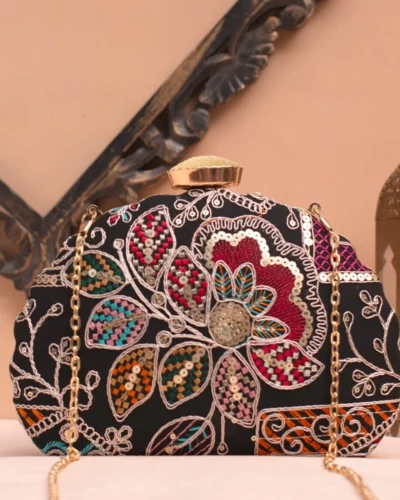 Designer D-Shape Ethnic Clutch