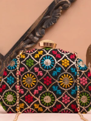 Designer D-Shape Ethnic Clutch