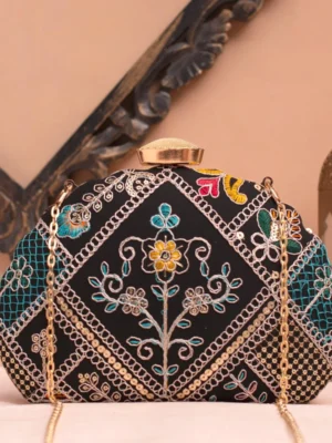 Designer D-Shape Ethnic Clutch