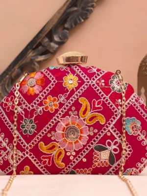 Designer D-Shape Ethnic Clutch