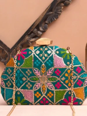 Designer D-Shape Ethnic Clutch