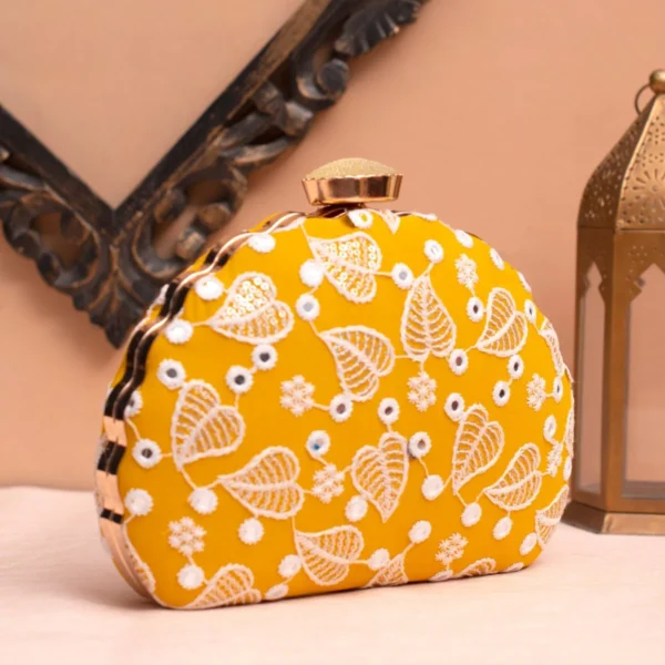 Designer D-Shape Ethnic Clutch65 Buy Designer D-Shape Ethnic Clutch (9×6 inches)– Big Size Embroidered Handbag Online. Perfect for weddings, parties & gifting| My Fashion - Image 2