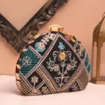 Buy Designer D-Shape Ethnic Clutch (9×6 inches)– Big Size Embroidered Handbag Online. Perfect for weddings, parties & gifting| My Fashion - Image 2