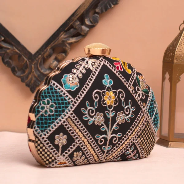 Designer D-Shape Ethnic Clutch66 Buy Designer D-Shape Ethnic Clutch (9×6 inches)– Big Size Embroidered Handbag Online. Perfect for weddings, parties & gifting| My Fashion - Image 2