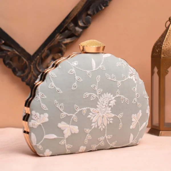 Designer D-Shape Ethnic Clutch68 Buy Designer D-Shape Ethnic Clutch (9×6 inches)– Big Size Embroidered Handbag Online. Perfect for weddings, parties & gifting| My Fashion - Image 2