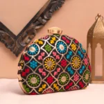 Buy Designer D-Shape Ethnic Clutch (9×6 inches)– Big Size Embroidered Handbag Online. Perfect for weddings, parties & gifting| My Fashion - Image 2