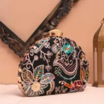 Buy Designer D-Shape Ethnic Clutch (9×6 inches)– Big Size Embroidered Handbag Online. Perfect for weddings, parties & gifting| My Fashion - Image 2