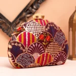 Buy Designer D-Shape Ethnic Clutch (9×6 inches)– Big Size Embroidered Handbag Online. Perfect for weddings, parties & gifting| My Fashion - Image 2