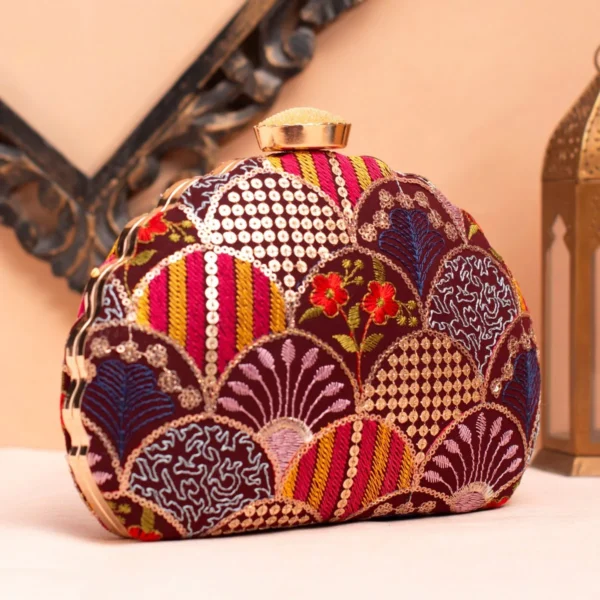Designer D-Shape Ethnic Clutch74 Buy Designer D-Shape Ethnic Clutch (9×6 inches)– Big Size Embroidered Handbag Online. Perfect for weddings, parties & gifting| My Fashion - Image 2