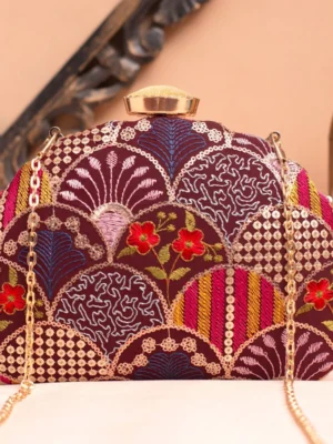 Designer D-Shape Ethnic Clutch