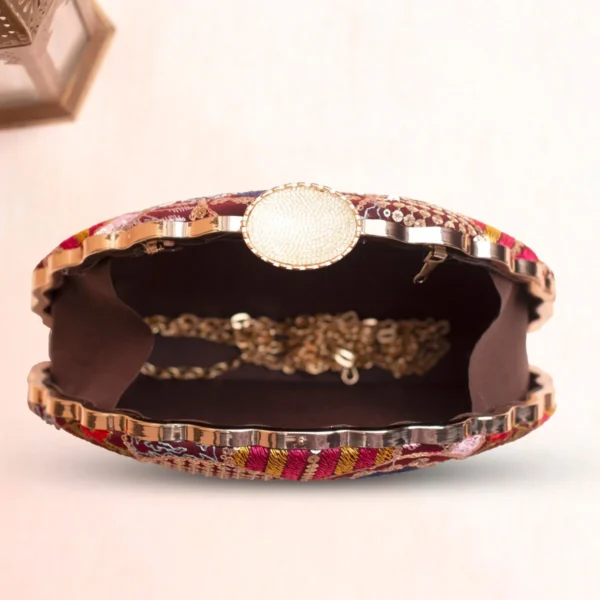 Designer D-Shape Ethnic Clutch76 Buy Designer D-Shape Ethnic Clutch (9×6 inches)– Big Size Embroidered Handbag Online. Perfect for weddings, parties & gifting| My Fashion - Image 3
