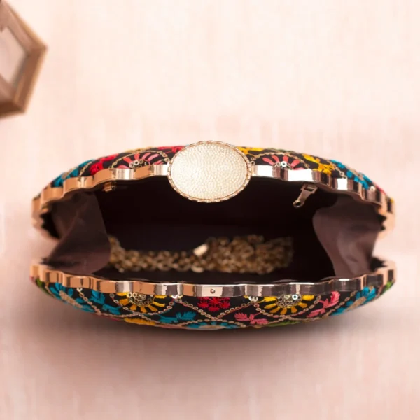 Designer D-Shape Ethnic Clutch78 Buy Designer D-Shape Ethnic Clutch (9×6 inches)– Big Size Embroidered Handbag Online. Perfect for weddings, parties & gifting| My Fashion - Image 3