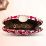 Buy Designer D-Shape Ethnic Clutch (9×6 inches)– Big Size Embroidered Handbag Online. Perfect for weddings, parties & gifting| My Fashion - Image 3