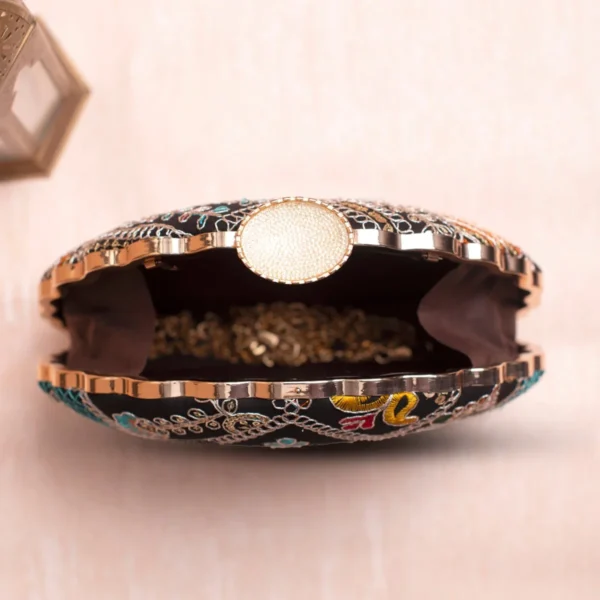 Designer D-Shape Ethnic Clutch80 Buy Designer D-Shape Ethnic Clutch (9×6 inches)– Big Size Embroidered Handbag Online. Perfect for weddings, parties & gifting| My Fashion - Image 3