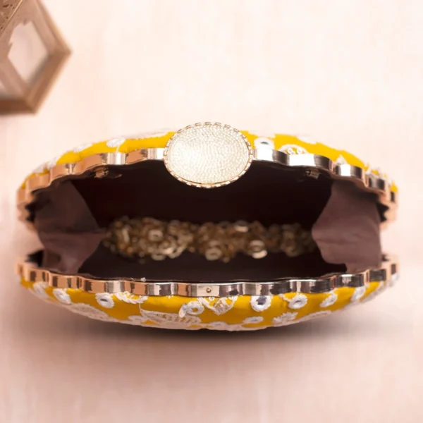 Designer D-Shape Ethnic Clutch82 Buy Designer D-Shape Ethnic Clutch (9×6 inches)– Big Size Embroidered Handbag Online. Perfect for weddings, parties & gifting| My Fashion - Image 3