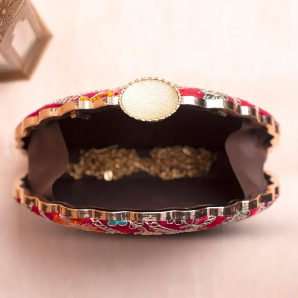 Designer D-Shape Ethnic Clutch84 Buy Designer D-Shape Ethnic Clutch (9×6 inches)– Big Size Embroidered Handbag Online. Perfect for weddings, parties & gifting| My Fashion - Image 3