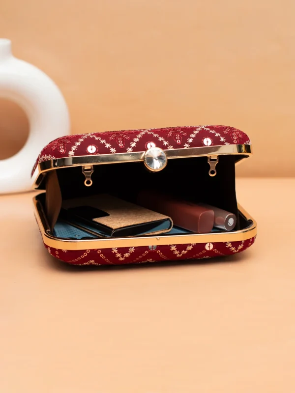 Designer Ethnic Embroidery Clutch.. ✨ LuxuryShop Designer Ethnic Embroidery Clutch (7×6.5 in)– Big Size Wedding & Party Handbag | My Fashion - Image 3