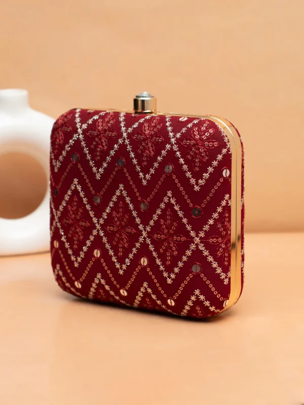 Designer Ethnic Embroidery Clutch24 ✨ LuxuryShop Designer Ethnic Embroidery Clutch (7×6.5 in)– Big Size Wedding & Party Handbag | My Fashion - Image 2