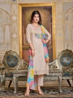 Elegant Beige Women’s Embroidered Simar Kurti With Pant & Dupatta Set | My Fashion - Image 11