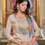 Embroidered Kurti With Pant Dupatta Set