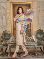 Elegant Beige Women’s Embroidered Simar Kurti With Pant & Dupatta Set | My Fashion - Image 3