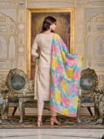 Elegant Beige Women’s Embroidered Simar Kurti With Pant & Dupatta Set | My Fashion - Image 9