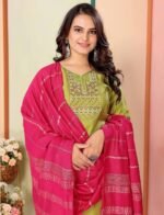 Embroidered Silk Kurta Pant Dupatta Set