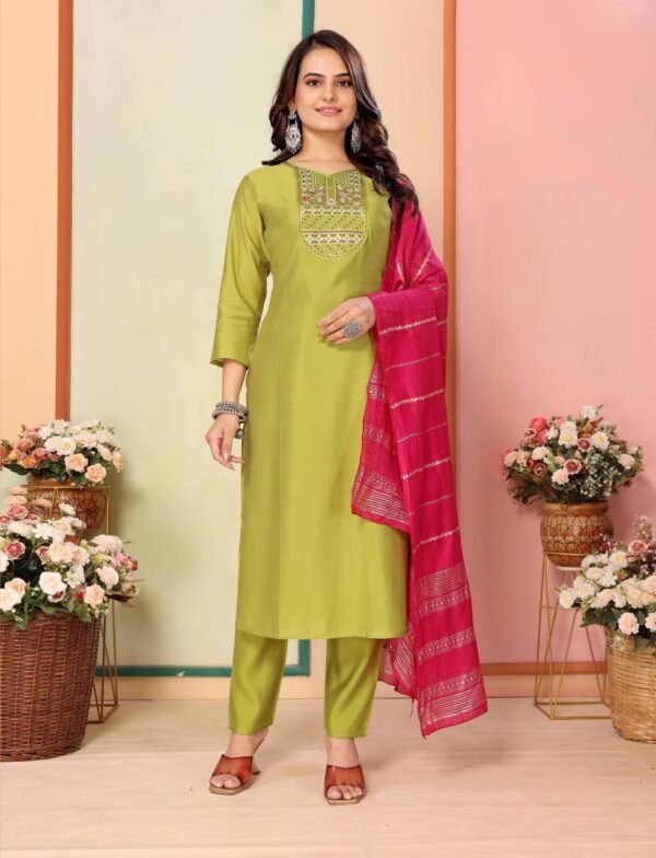 Embroidered Silk Kurta Pant Dupatta Set (3) Women Embroidered Silk Kurta Pant Dupatta Set – My Fashion - Image 5