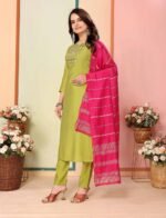 Women Embroidered Silk Kurta Pant Dupatta Set – My Fashion - Image 4
