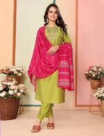 Women Embroidered Silk Kurta Pant Dupatta Set – My Fashion - Image 3