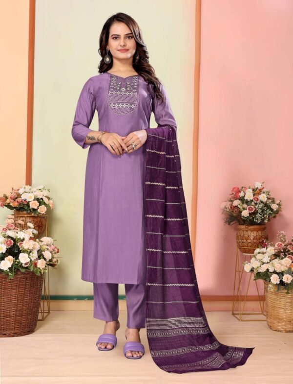 Embroidered Silk Kurta Pant Dupatta Set (8) Women Embroidered Silk Kurta Pant Dupatta Set – My Fashion - Image 11