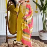 Mustard Viscose Chanderi Kurta Set