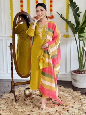 Mustard Viscose Chanderi Kurta Set