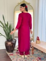 Premium Wine Red Embroidered Kurti Pant Dupatta Set | My Fashion - Image 8