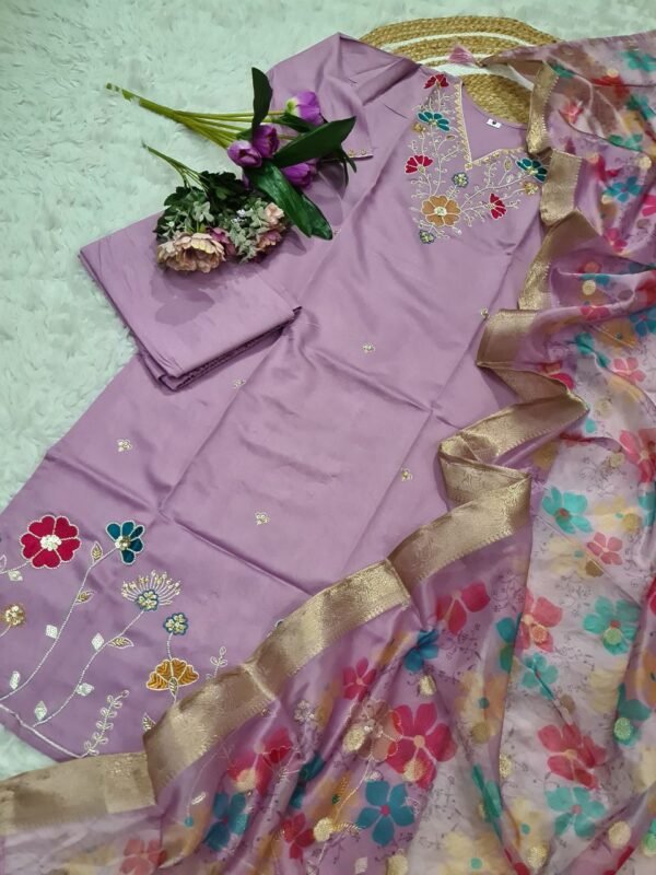 New Kurti with Pant Dupatta – Purple & Mustard Designer Set | My Fashion - Image 18