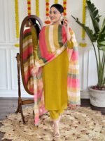 Elegant Mustard Viscose Chanderi Kurta Set with Dupatta | My Fashion - Image 4