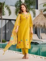 New Kurti with Pant Dupatta – Purple & Mustard Designer Set | My Fashion - Image 3