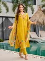 New Kurti with Pant Dupatta – Purple & Mustard Designer Set | My Fashion - Image 4