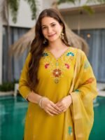 New Kurti with Pant Dupatta – Purple & Mustard Designer Set | My Fashion - Image 7